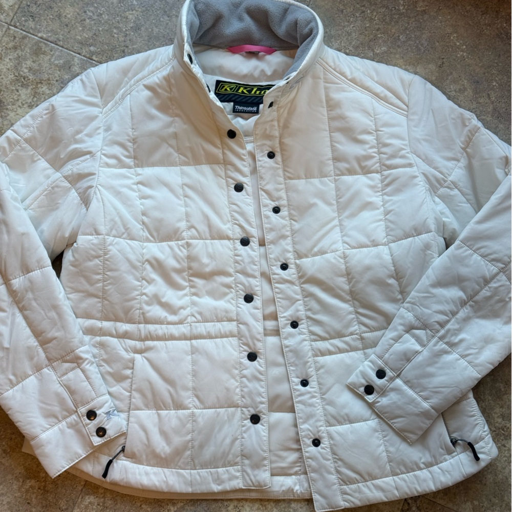 Women’s Klim XL Waverly Snap Quilted Puffer Jacket in White with Gray Trim NWOT